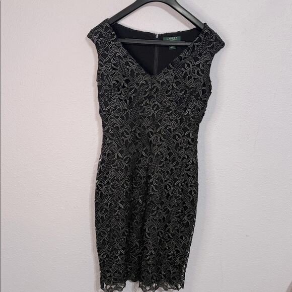 Lauren Ralph Lauren Women Black Lace Sheath Dress Size 4 - Picture 2 of 9